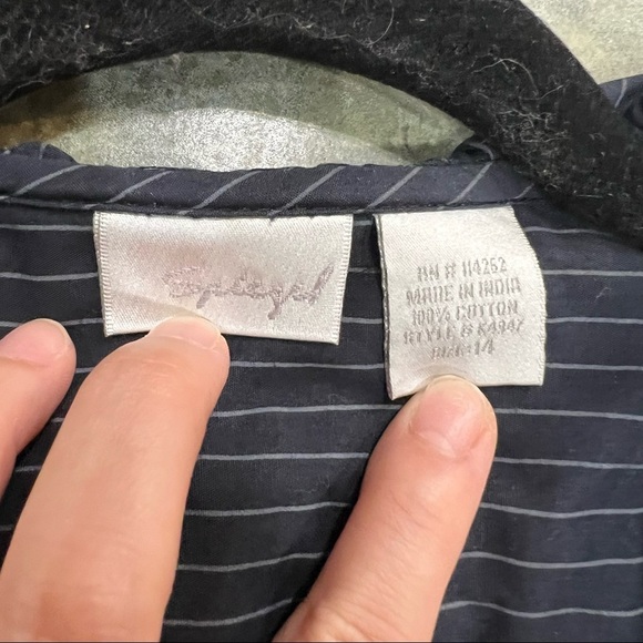 90 Spiegel Black Stripe Ruffle Collar Wrap Dress Sz 14 Goth Grunge Dark Romantic - Picture 5 of 10